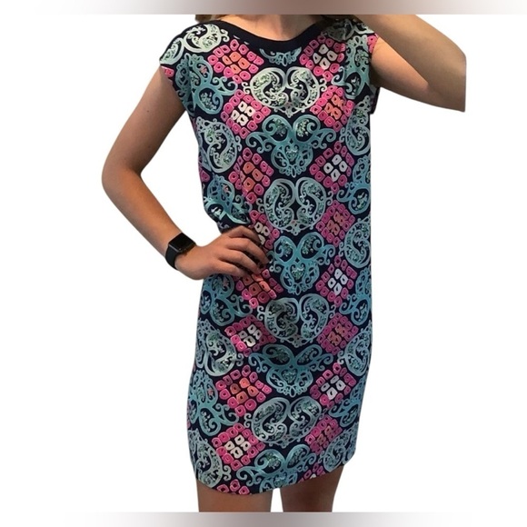 Lilly Pulitzer Behind The Gates Robyn Sleeveless Gold Detail Mini Retro Dress - Picture 5 of 9